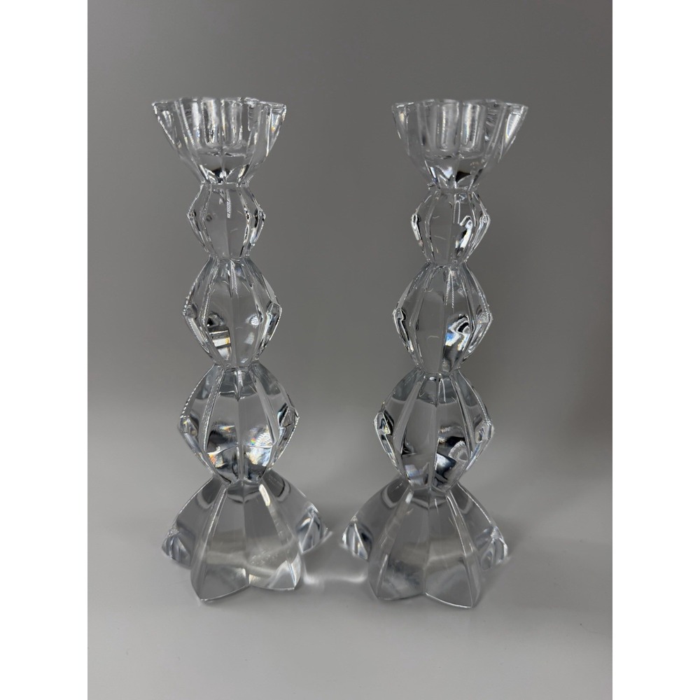 Vintage Mikasa Illuminations Crystal 7"Candle Stick Holder Set 2 Czech Republic
